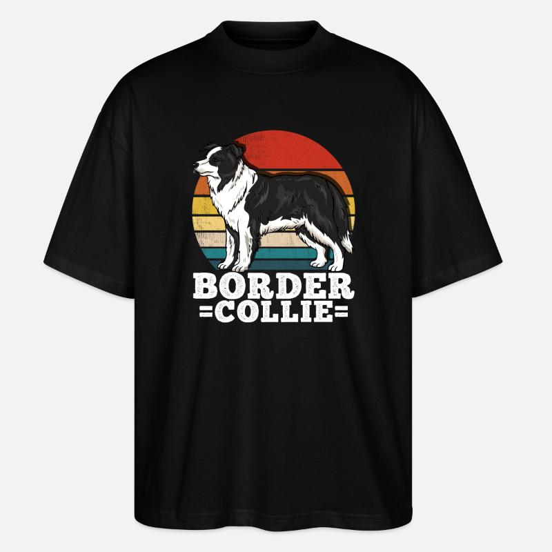 Border Collie Retro - Stanley/Stella Oversized Unisex Bio T-Shirt Blaster 2.0 - Schwarz
