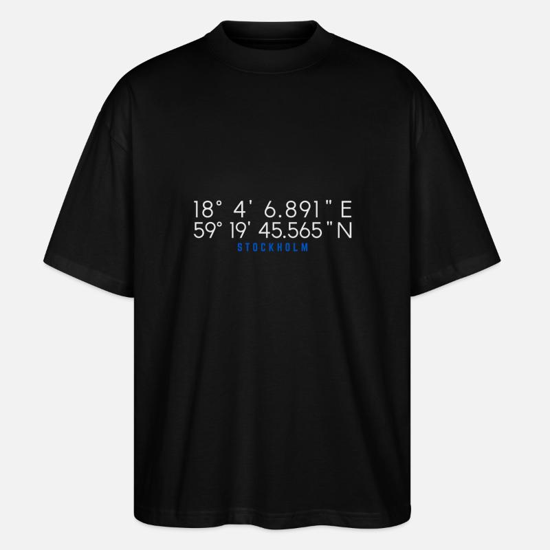 Tukholma Ruotsi GPS-koordinaatit - Stanley/Stella Blaster 2.0 Unisex Oversized Luomu T-paita - musta