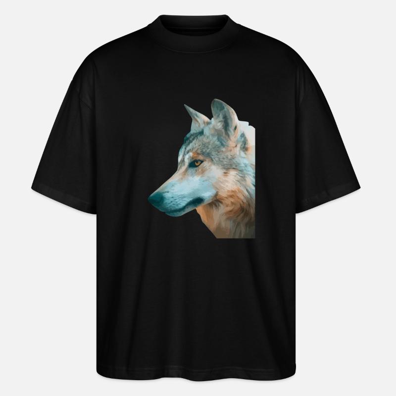 Wolfs Kopf Aquarellprint - Stanley/Stella Oversized Unisex Bio T-Shirt Blaster 2.0 - Schwarz