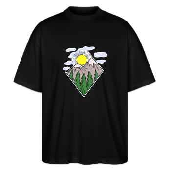 Berge Wandern Wanderer - Stanley/Stella Oversized Unisex Bio T-Shirt Blaster 2.0 - Schwarz - Vorne - Alina (178cm) & Michal (187cm)