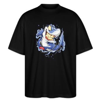 Hai - Stanley/Stella Oversized Unisex Bio T-Shirt Blaster 2.0 - Schwarz - Vorne - Alina (178cm) & Michal (187cm)