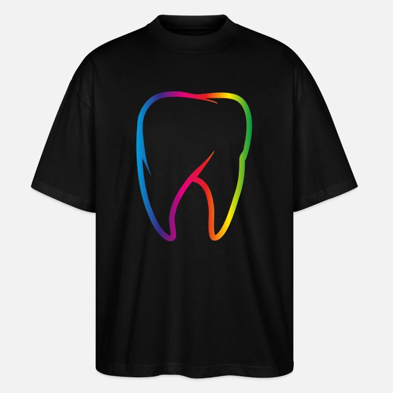 leuchtend bunter Regenbogen Zahn - Stanley/Stella Oversized Unisex Bio T-Shirt Blaster 2.0 - Schwarz