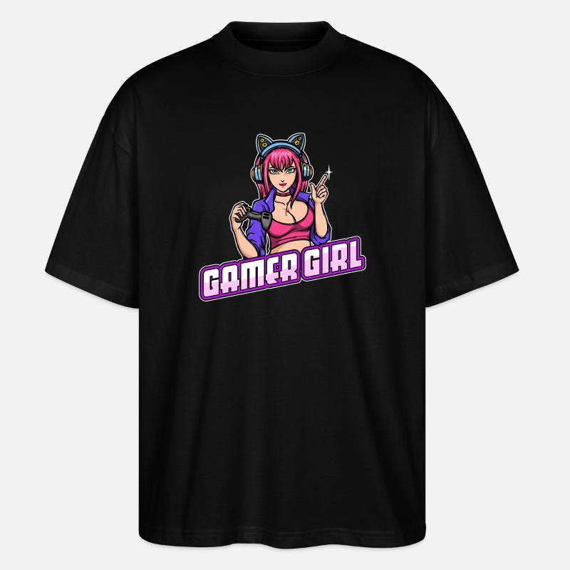 Gamer Queen Headset Controller Zocker - Stanley/Stella Oversized Unisex Organic T-shirt Blaster 2.0 - black