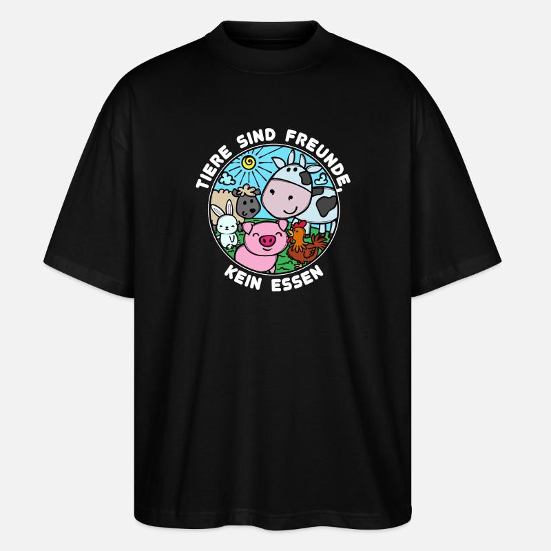 Schwein Kuh Vegan Statement Tierlieb - Stanley/Stella Oversized Unisex Bio T-Shirt Blaster 2.0 - Schwarz