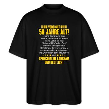 50. Geburtstag - Stanley/Stella Oversized Unisex Bio T-Shirt Blaster 2.0 - Schwarz - Vorne - Alina (178cm) & Michal (187cm)