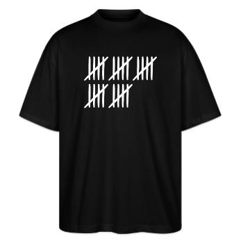 25. Geburtstag Strichliste 25 Jahre alt - Stanley/Stella Oversized Unisex Bio T-Shirt Blaster 2.0 - Schwarz - Vorne - Alina (178cm) & Michal (187cm)