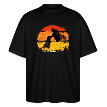 Hund, Hundeliebe, Hundesport - Stanley/Stella Oversized Unisex Bio T-Shirt Blaster 2.0 - Schwarz - Vorne - Alina (178cm) & Michal (187cm)