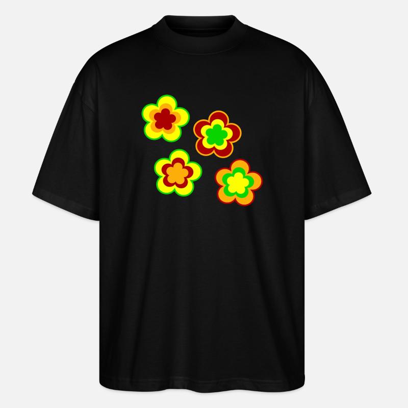 70s Flower Pattern - Stanley/Stella Oversized Unisex Organic T-shirt Blaster 2.0 - black