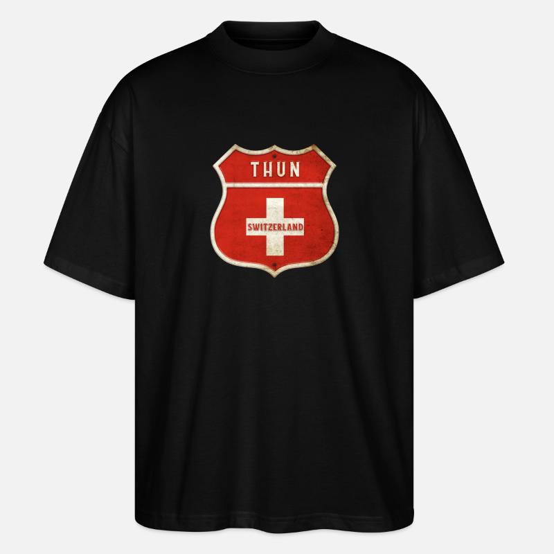Thoune Suisse Armoiries Drapeaux Design - T-shirt bio Blaster 2.0 coupe oversize Stanley/Stella Unisexe - noir