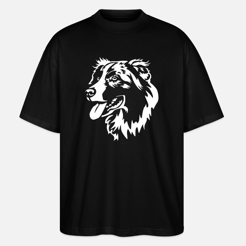 Australian Shepherd Head "Black Edition" - Stanley/Stella Oversized Unisex Organic T-shirt Blaster 2.0 - black