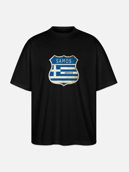 Samos Grèce Armoiries Drapeaux Design - T-shirt bio Blaster 2.0 coupe oversize Stanley/Stella Unisexe - noir