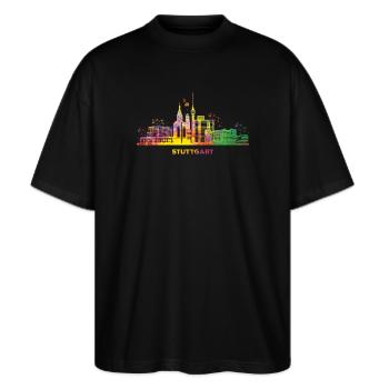 Stuttgart Skyline Bunt Stuttgarter Fernsehturm - Stanley/Stella Oversized Unisex Bio T-Shirt Blaster 2.0 - Schwarz - Vorne - Alina (178cm) & Michal (187cm)