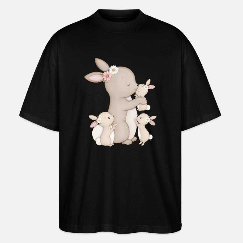 süße Hasen mit Blumen - Stanley/Stella Oversized Unisex Bio T-Shirt Blaster 2.0 - Schwarz