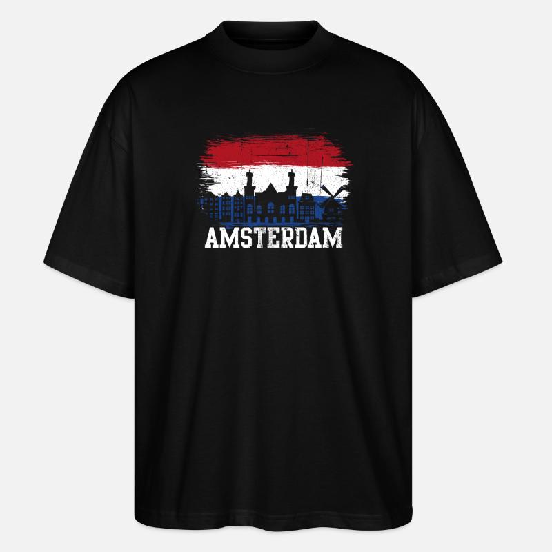 Amsterdam Skyline Flag Splash - Stanley/Stella Oversized Unisex Organic T-shirt Blaster 2.0 - black