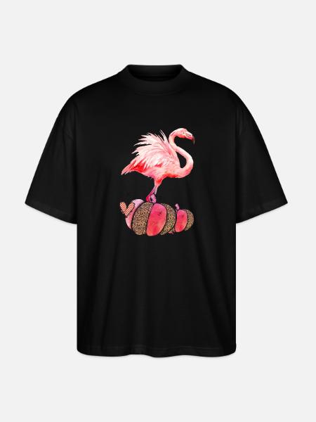 Autumn Flamingo Pumpkin Thanksgiving - Stanley/Stella Oversized Unisex Organic T-shirt Blaster 2.0 - black