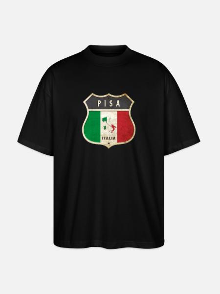 Pisa Italien Våbenskjold Flag Design - Stanley/Stella Oversize Unisex Øko T-shirt Blaster 2.0 - sort