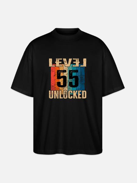 Verjaardag Happy Birthday Level Ontgrendeld 55 jaar - Stanley/Stella Uniseks oversized bio T-shirt Blaster 2.0 - zwart