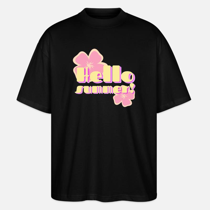 Hello Summer fleurs pastel rétro - T-shirt bio Blaster 2.0 coupe oversize Stanley/Stella Unisexe - noir