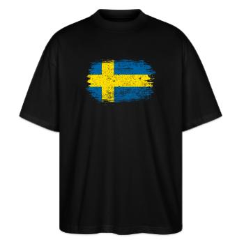 Swedish Brush Flag - Stanley/Stella Oversized Unisex Organic T-shirt Blaster 2.0 - black - Front - Alina (178cm) & Michal (187cm)
