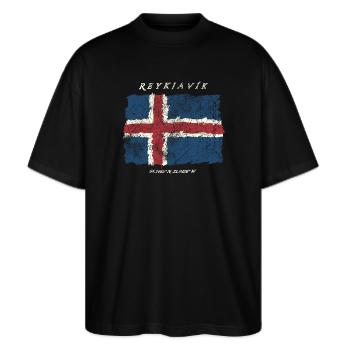 Islande Reykjavik - T-shirt bio Blaster 2.0 coupe oversize Stanley/Stella Unisexe - noir - Devant - Alina (178cm) & Michal (187cm)