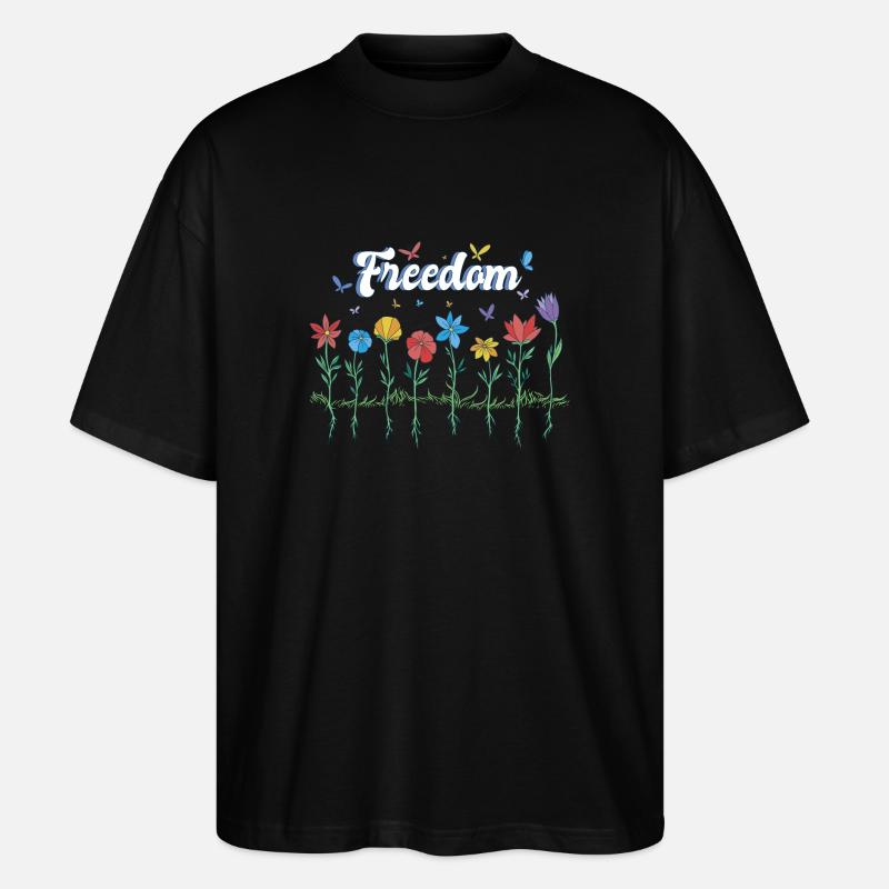 Liberté Fleurs Papillons Liberté Design - T-shirt bio Blaster 2.0 coupe oversize Stanley/Stella Unisexe - noir