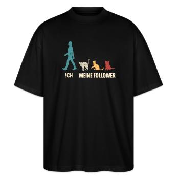 Ich Meine Follower Katzen - Stanley/Stella Oversized Unisex Bio T-Shirt Blaster 2.0 - Schwarz - Vorne - Alina (178cm) & Michal (187cm)