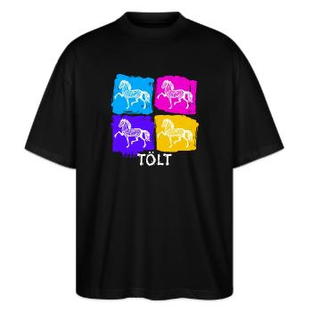 Islandpferde Pferde Tölt Spruch Pferdeliebe - Stanley/Stella Oversized Unisex Bio T-Shirt Blaster 2.0 - Schwarz - Vorne - Alina (178cm) & Michal (187cm)