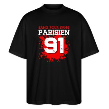 Sang Pour Sang Parisien - 91 - T-shirt bio Blaster 2.0 coupe oversize Stanley/Stella Unisexe - noir - Devant - Alina (178cm) & Michal (187cm)