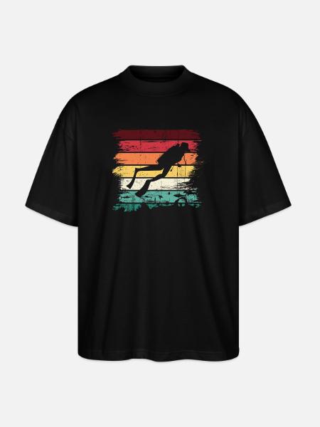 Diver Silhouette on Retro Rainbow Stripes - Stanley/Stella Oversized Unisex Organic T-shirt Blaster 2.0 - black