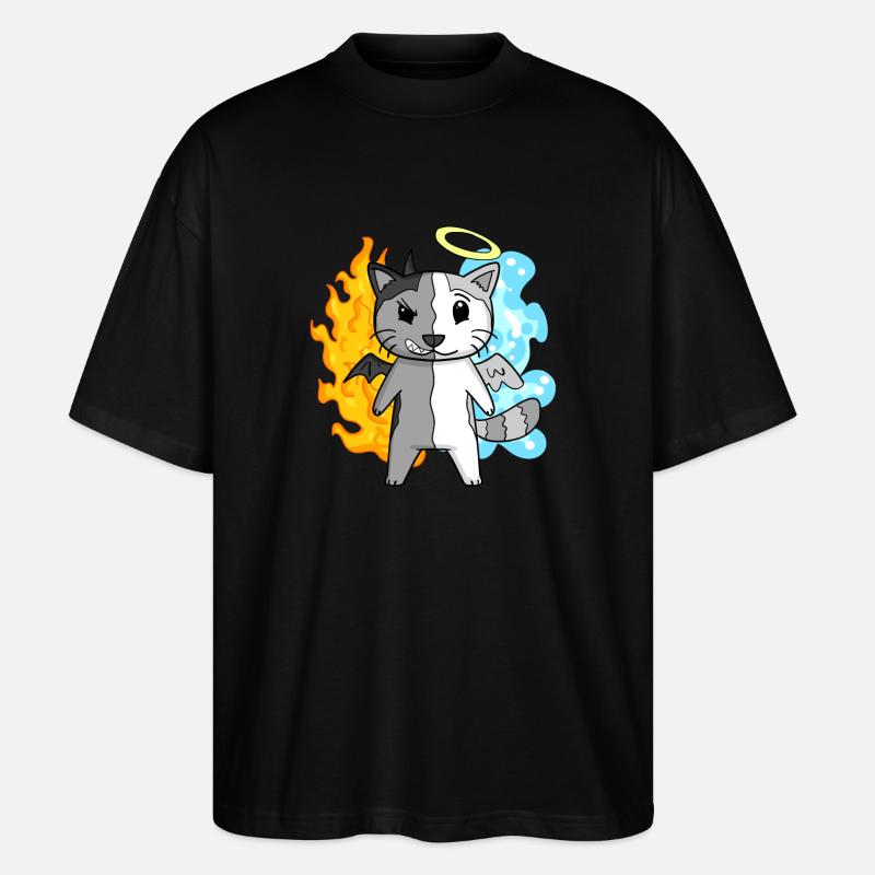 Cat Angel and Devil - Stanley/Stella Oversized Unisex Organic T-shirt Blaster 2.0 - black
