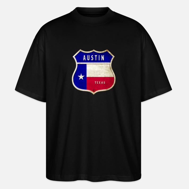 Drapeaux à écusson Austin Texas - T-shirt bio Blaster 2.0 coupe oversize Stanley/Stella Unisexe - noir