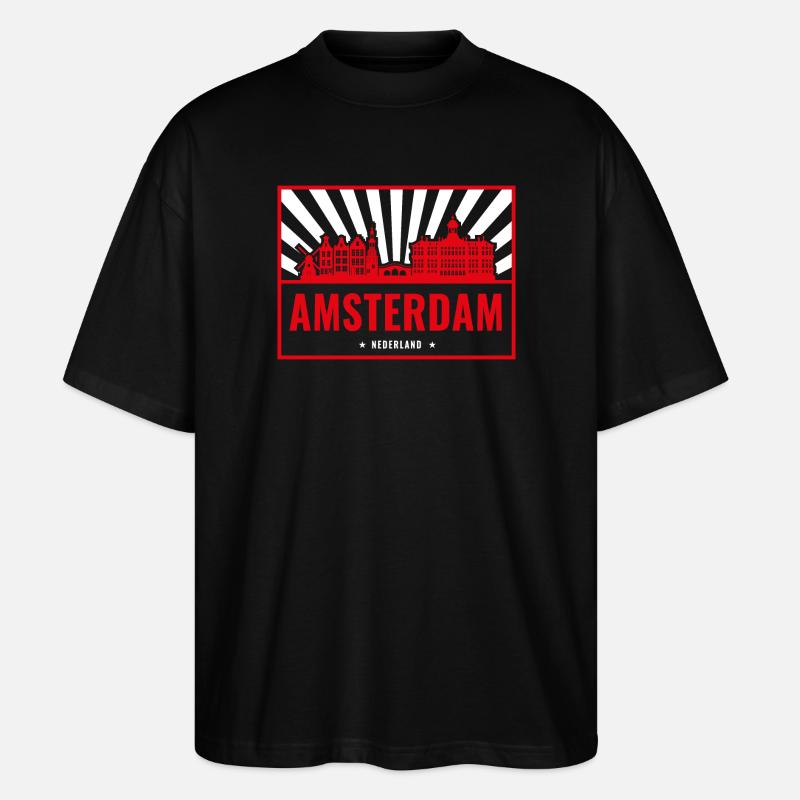 Amsterdam Skyline Rot Silhouette - Stanley/Stella Oversized Unisex Bio T-Shirt Blaster 2.0 - Schwarz