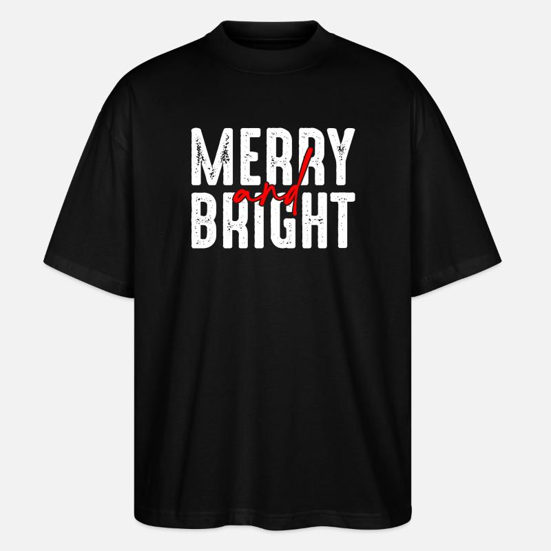 Merry and Bright Christmas Script - Stanley/Stella Oversized Unisex Organic T-shirt Blaster 2.0 - black