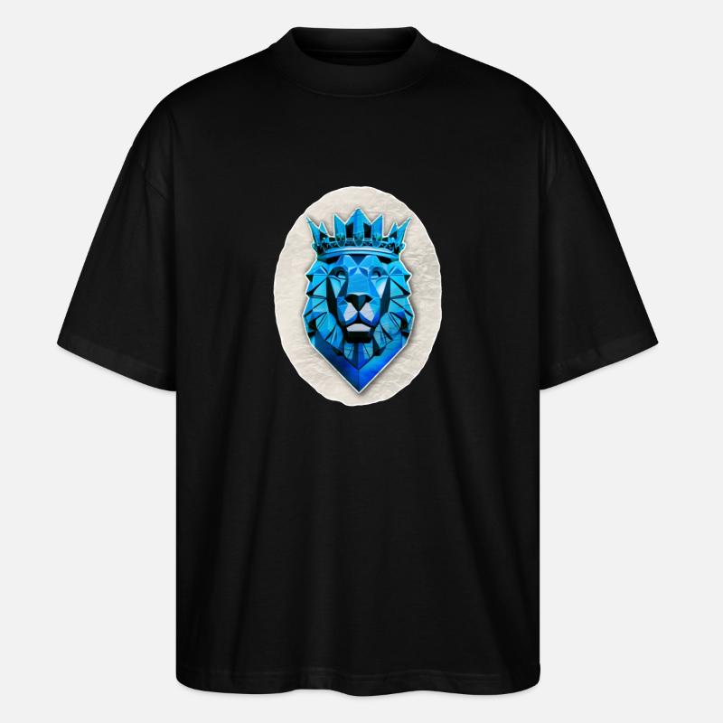 Blue Geometric Lion - Polygon - Stanley/Stella Oversized Unisex Organic T-shirt Blaster 2.0 - black