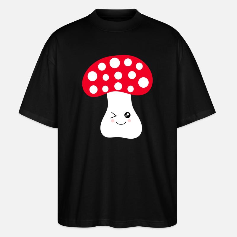 Kawaii, mushroom, toadstool - Stanley/Stella Oversized Unisex Organic T-shirt Blaster 2.0 - black