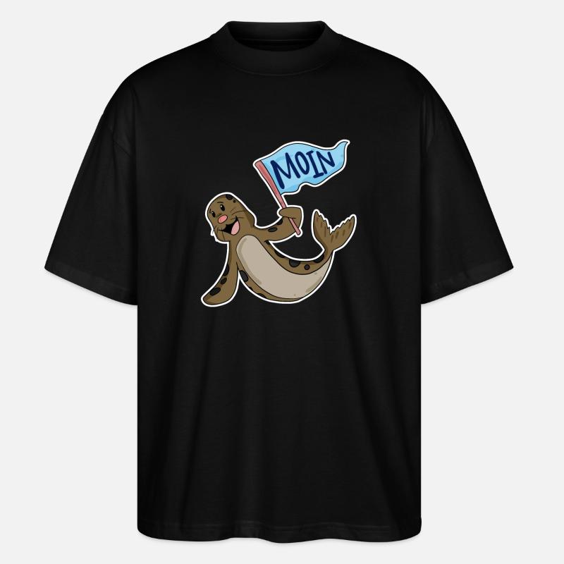 Robbe mit Moin Flagge - Stanley/Stella Oversized Unisex Bio T-Shirt Blaster 2.0 - Schwarz
