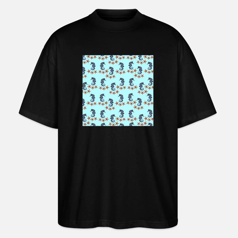 sommerkleidung tiermuster, Seepferdchenmuster - Stanley/Stella Oversized Unisex Bio T-Shirt Blaster 2.0 - Schwarz