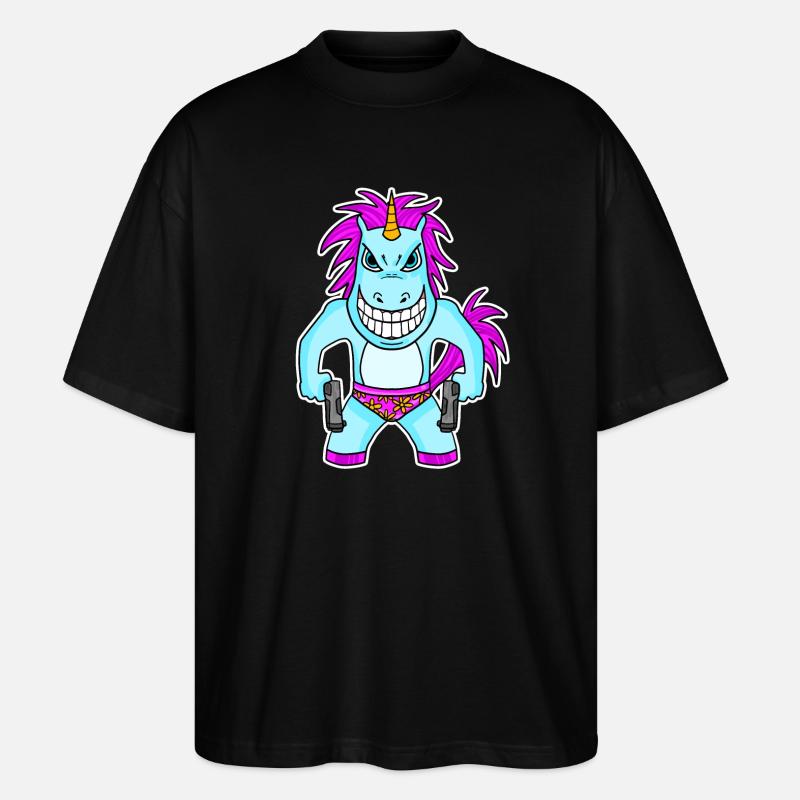 Einhorn mit Pistole - Stanley/Stella Oversized Unisex Bio T-Shirt Blaster 2.0 - Schwarz