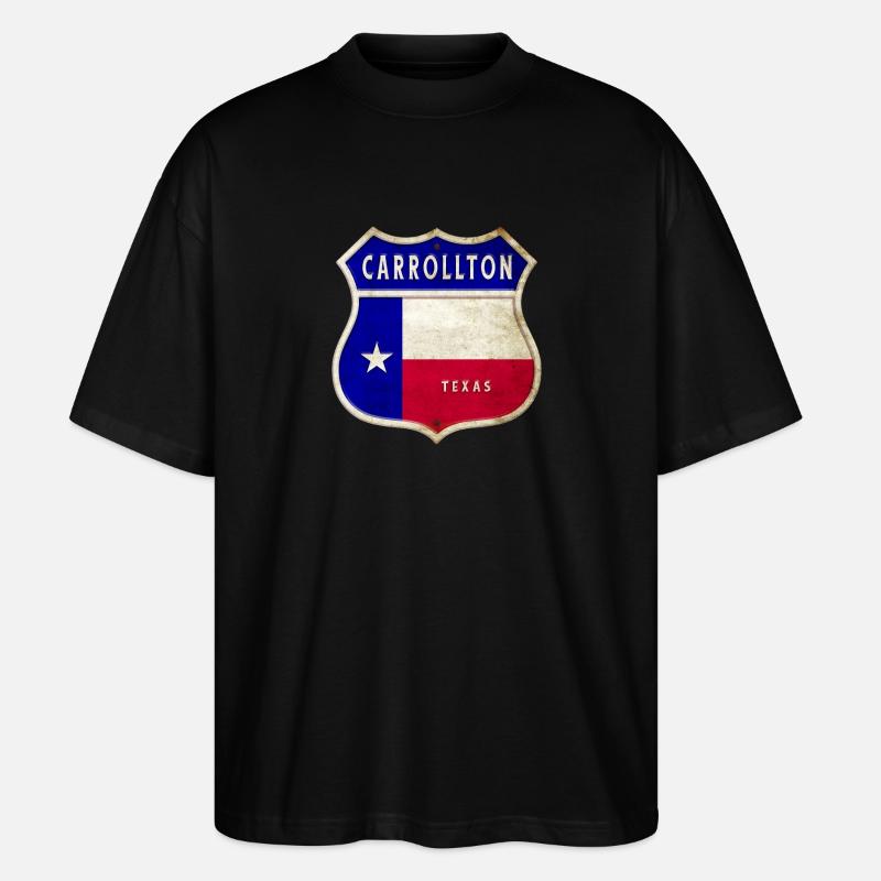 Carrollton Texas Crest Flag Design - Stanley/Stella Oversized Unisex Organic T-shirt Blaster 2.0 - black