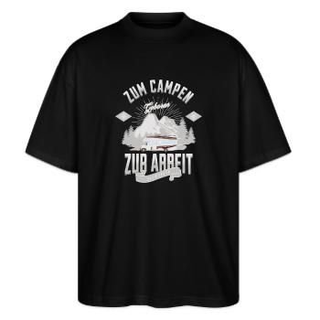 Camping Roadtrip Motiv Wohnmobil Berge - Stanley/Stella Oversized Unisex Bio T-Shirt Blaster 2.0 - Schwarz - Vorne - Alina (178cm) & Michal (187cm)