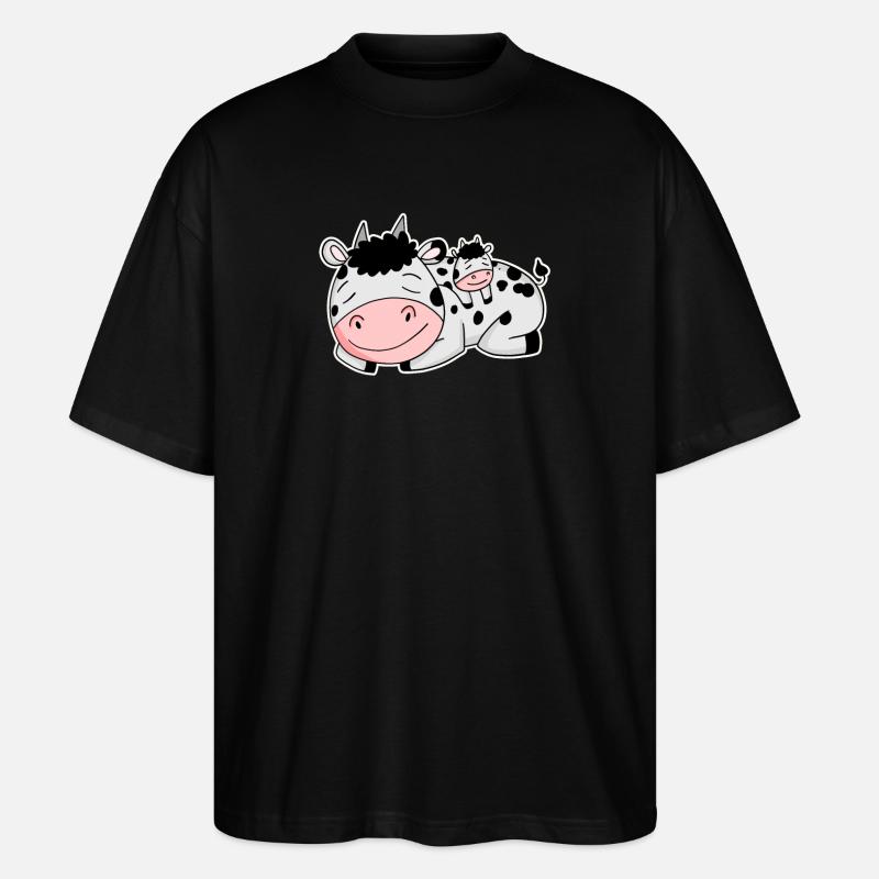 Vache avec bébé vache - T-shirt bio Blaster 2.0 coupe oversize Stanley/Stella Unisexe - noir