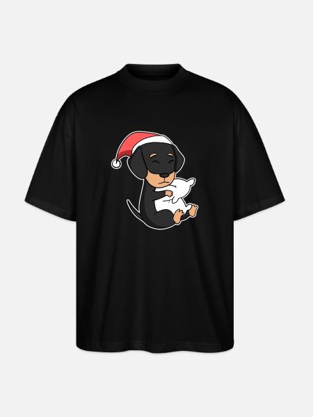 Dachshund dog Christmas sleep tired - Stanley/Stella Oversized Unisex Organic T-shirt Blaster 2.0 - black