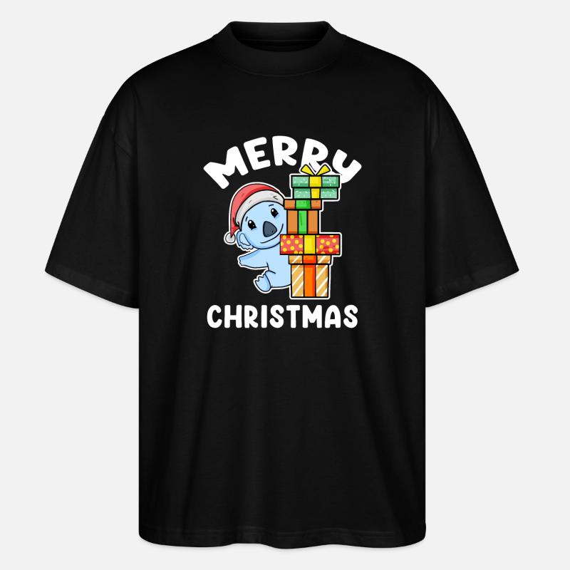 Joyeux Noël Koala avec cadeaux - T-shirt bio Blaster 2.0 coupe oversize Stanley/Stella Unisexe - noir