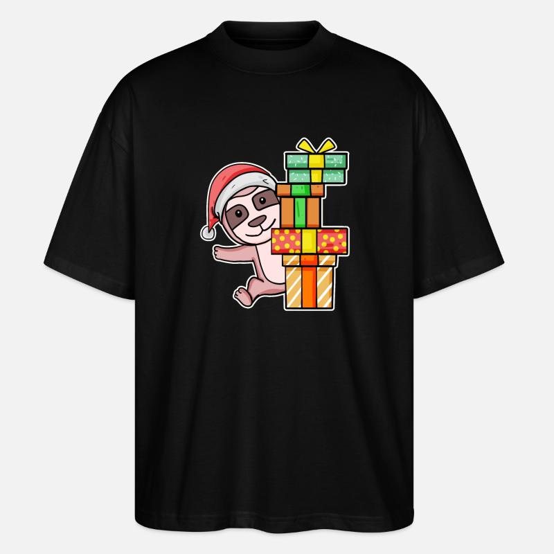 Weihnachten Faultier mit Geschenke - Stanley/Stella Oversized Unisex Bio T-Shirt Blaster 2.0 - Schwarz