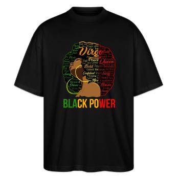 Afro Power Word Cloud Portrait - Stanley/Stella Oversized Unisex Organic T-shirt Blaster 2.0 - black - Front - Alina (178cm) & Michal (187cm)