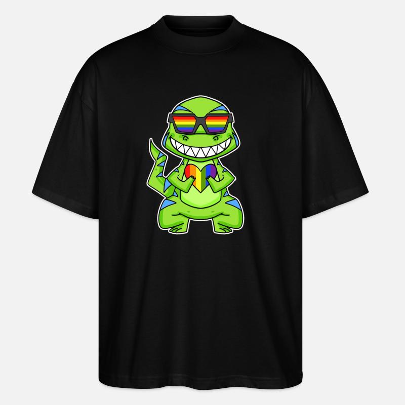 LGBT Tier Dinosaurier Regenbogen Herz - Stanley/Stella Oversized Unisex Bio T-Shirt Blaster 2.0 - Schwarz