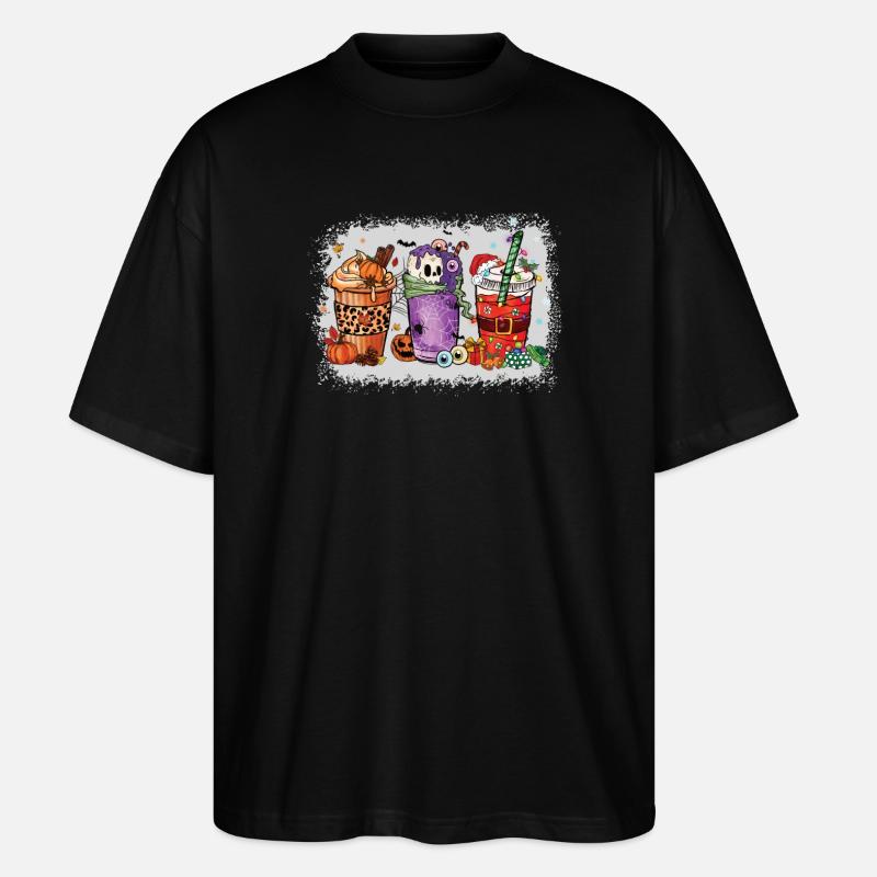 Coffee Cups Hallothanksmas Bleached - Stanley/Stella Oversized Unisex Organic T-shirt Blaster 2.0 - black
