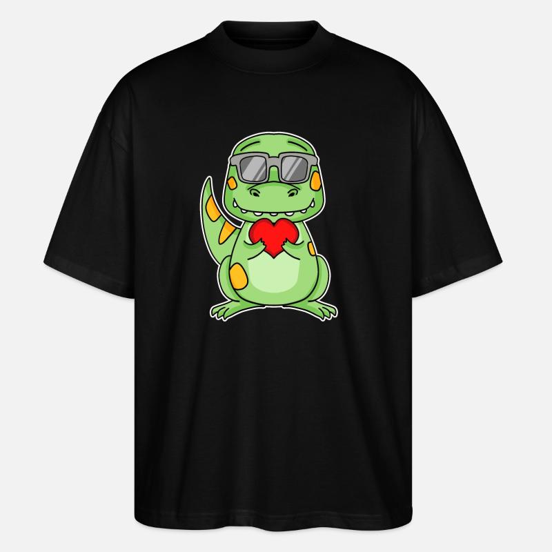 Dinosaurier mit Herz - Liebe Romantisch - Stanley/Stella Oversized Unisex Bio T-Shirt Blaster 2.0 - Schwarz