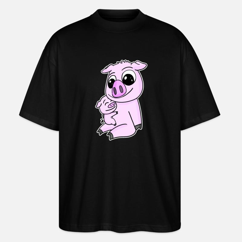 Famille - Cochon avec bébé cochon - T-shirt bio Blaster 2.0 coupe oversize Stanley/Stella Unisexe - noir