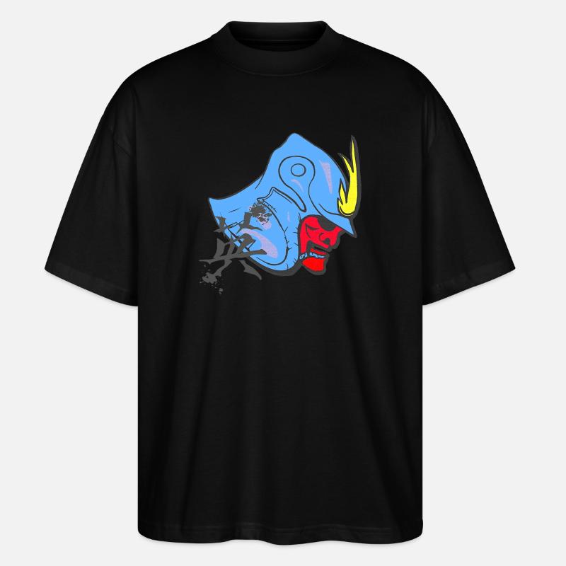 kanjizeichen „Mut“, Samureihelm - Stanley/Stella Oversized Unisex Bio T-Shirt Blaster 2.0 - Schwarz
